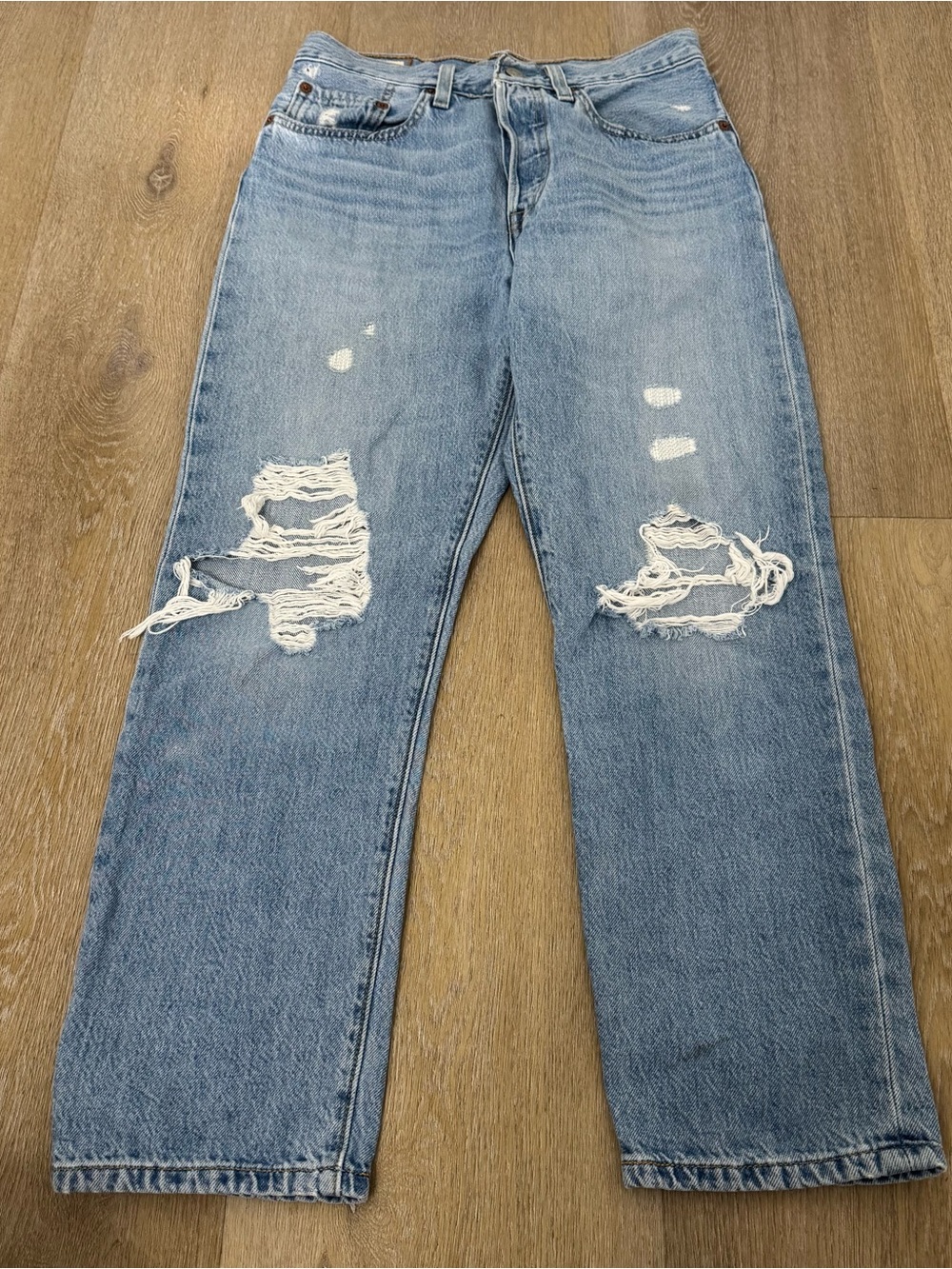 Levi’s Light Blue Distressed Straight-Leg Jeans